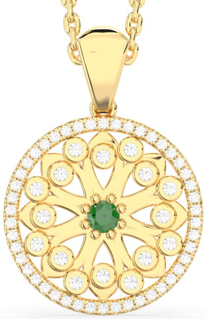 Diamond Emerald Gold Flower Necklace