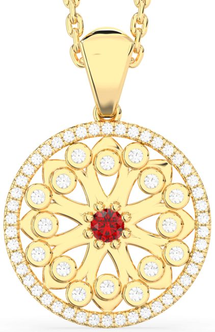 Diamond Ruby Gold Flower Necklace