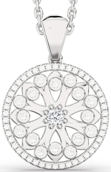 Diamond Silver Flower Necklace
