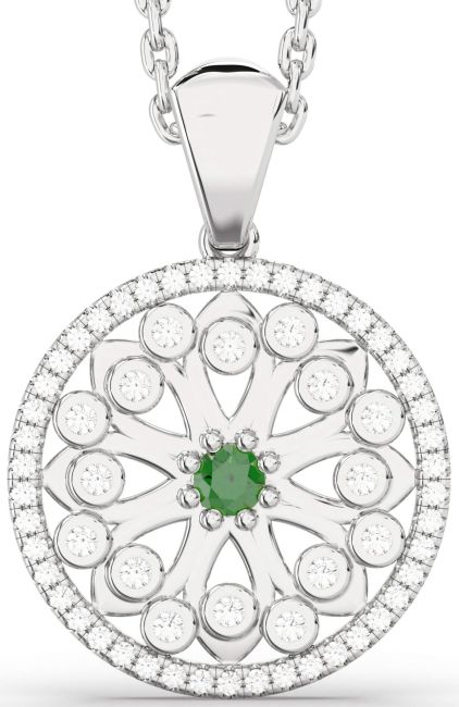 Diamond Emerald Platinum Flower Necklace