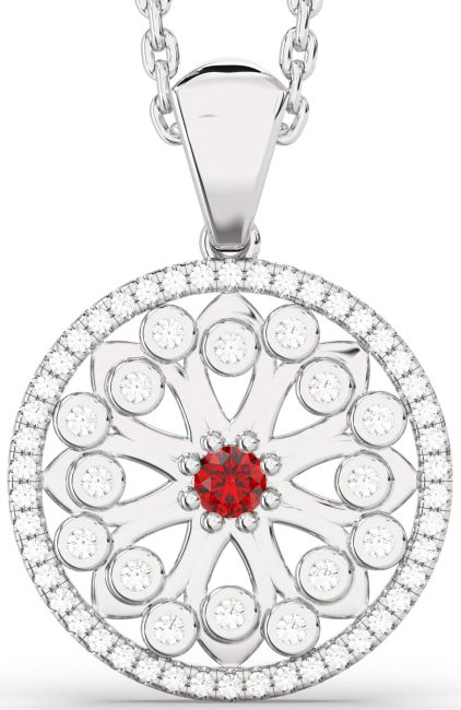 Diamond Ruby White Gold Flower Necklace