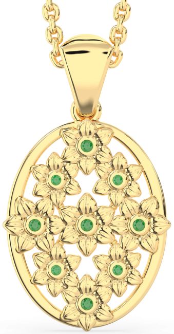 Emerald Gold Silver Flower Necklace