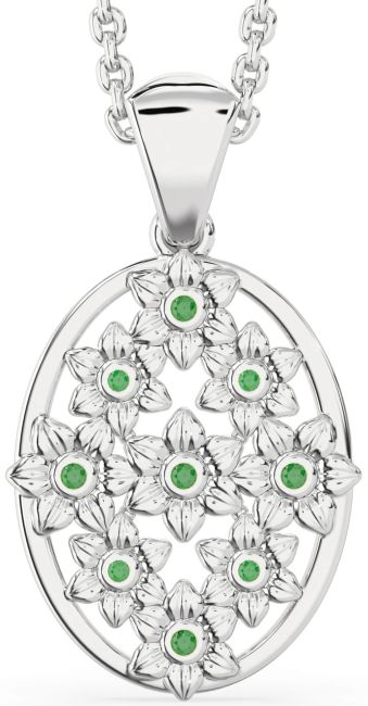 Emerald Platinum Flower Necklace