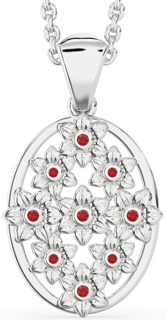 Ruby White Gold Flower Necklace
