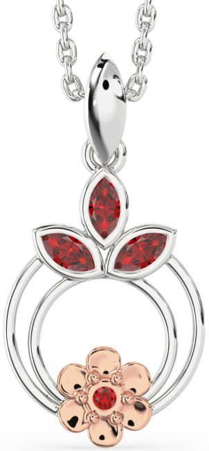 Ruby Silver & 10K Rose Gold Flower Necklace