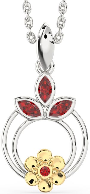 Ruby Platinum & Yellow Gold Flower Necklace