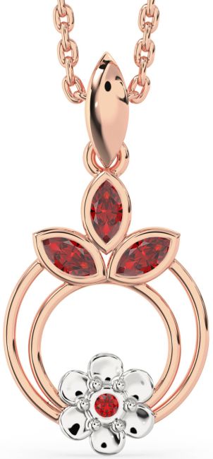 Ruby White Rose Gold Flower Necklace