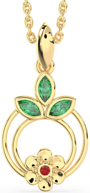 Emerald & Ruby Gold Flower Necklace
