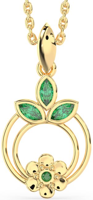 Emerald Gold Silver Flower Necklace