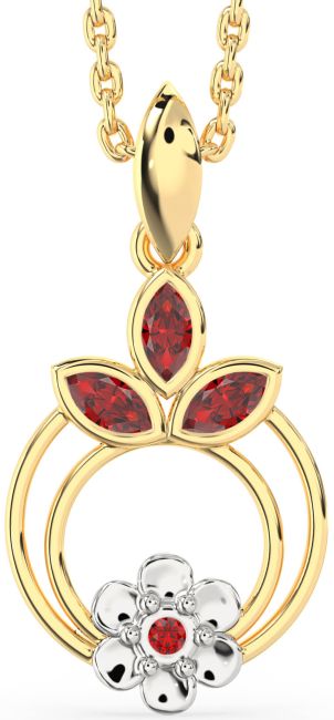 Ruby Platinum & Yellow Gold Flower Necklace