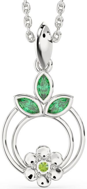 Emerald & Peridot Silver Flower Necklace