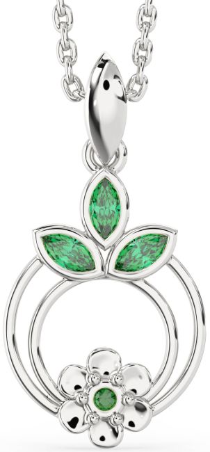 Emerald Platinum Flower Necklace