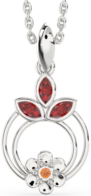 Ruby & Citrine Platinum Flower Necklace
