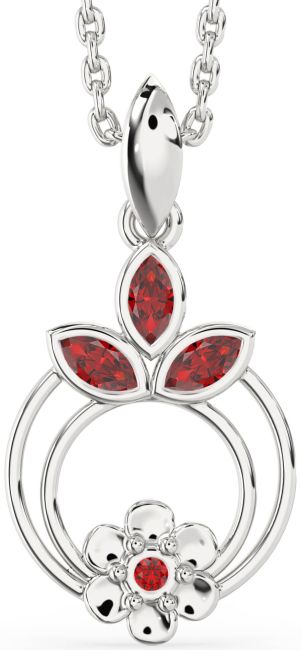 Ruby Silver Flower Necklace