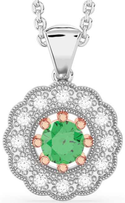 Emerald Silver & 10K Rose Gold Flower Necklace