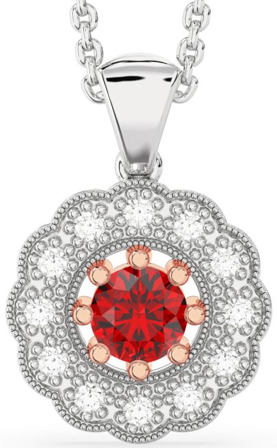 Ruby Silver & 10K Rose Gold Flower Necklace