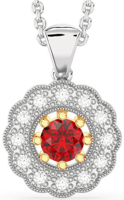Ruby Gold Silver Flower Necklace
