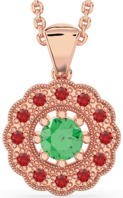 Emerald & Ruby Rose Gold Flower Necklace
