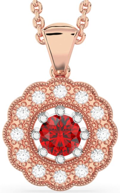 Ruby White Rose Gold Flower Necklace