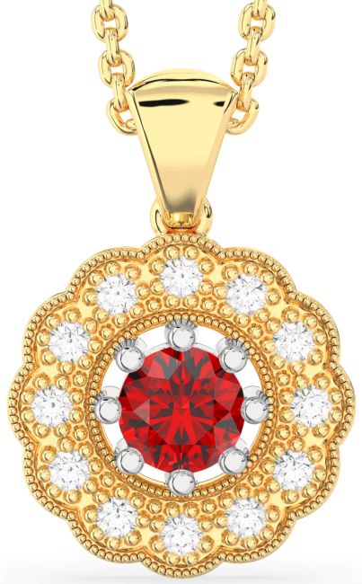Ruby Gold Silver Flower Necklace