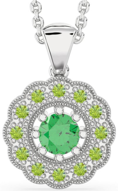 Emerald & Peridot Silver Flower Necklace