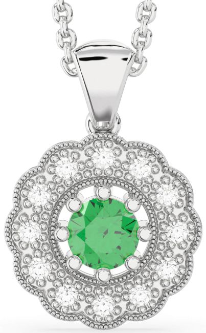 Emerald Platinum Flower Necklace