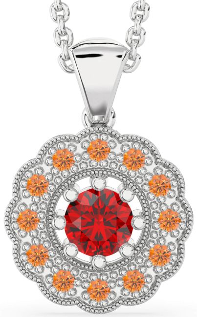 Ruby & Citrine Silver Flower Necklace