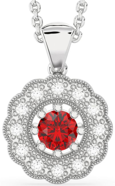 Ruby Silver Flower Necklace