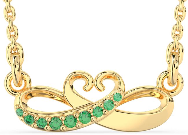 Emerald Gold Infinity Heart Swan Necklace