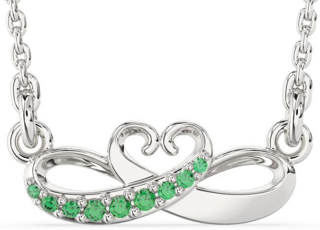 Emerald Platinum Infinity Heart Swan Necklace