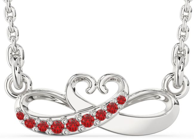 Ruby Silver Infinity Heart Swan Necklace