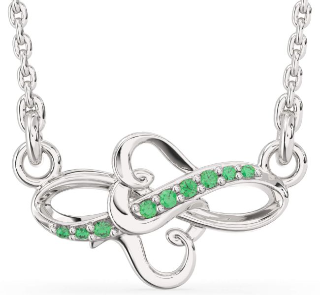 Emerald Platinum Infinity Heart Necklace