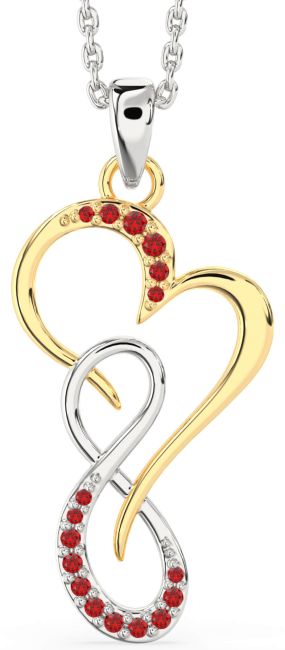 Large Ruby Silver & 10K gold Heart Infinity Necklace