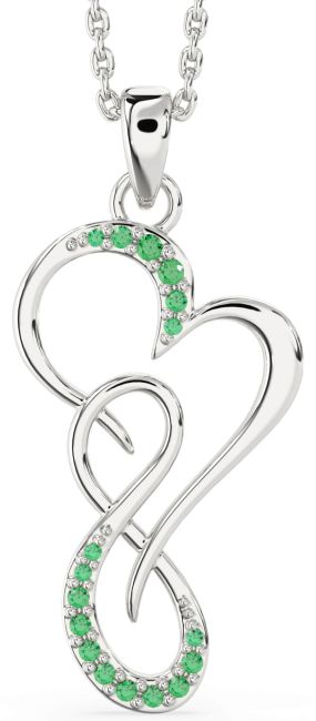 Large Emerald Platinum Heart Infinity Necklace