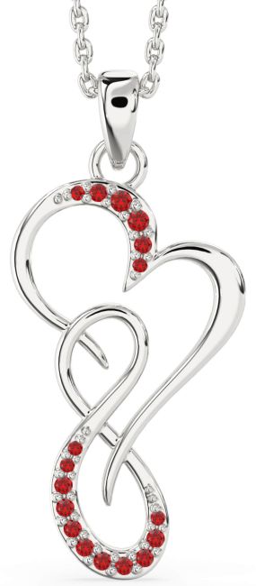 Large Ruby Platinum Heart Infinity Necklace