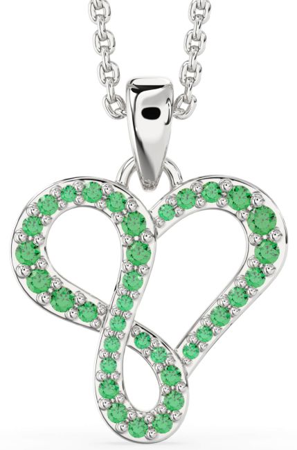 Emerald Platinum Heart Infinity Necklace