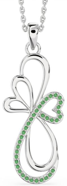 Large Emerald Platinum Infinity Heart Necklace