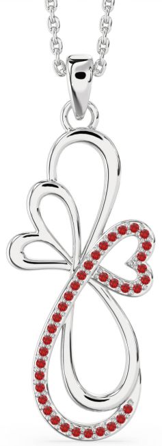 Large Ruby White Gold Infinity Heart Necklace