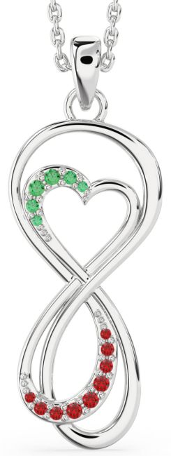Large Emerald & Ruby Platinum Infinity Heart Necklace