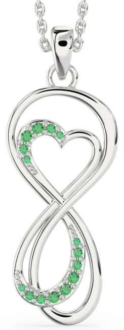 Large Emerald Platinum Infinity Heart Necklace