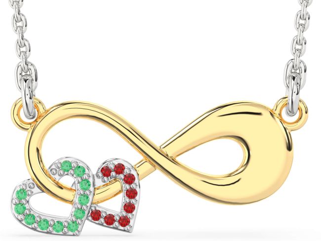 Large Emerald & Ruby Silver & 10K gold Infinity Heart Necklace