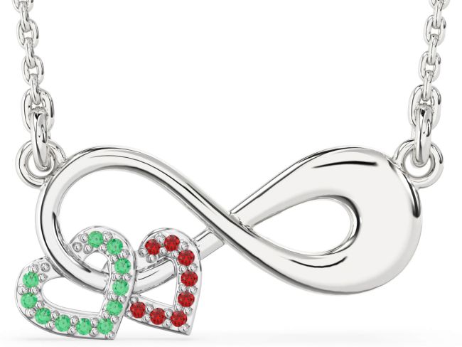 Large Emerald & Ruby Platinum Infinity Heart Necklace