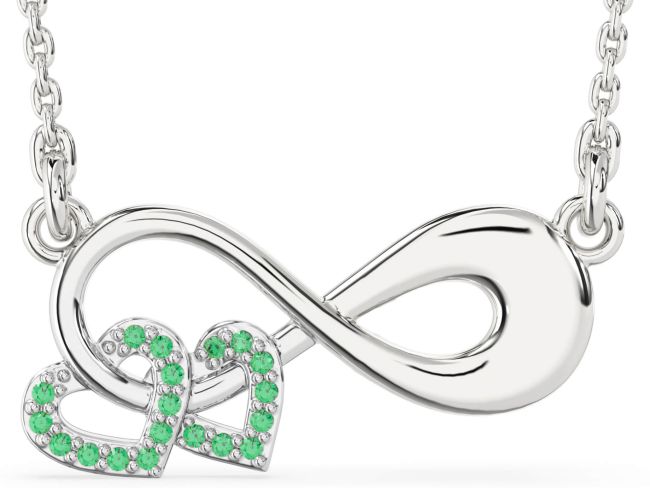 Large Emerald Silver Infinity Heart Necklace