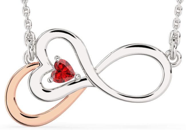 Large Ruby Rose Gold Silver Infinity Heart Necklace