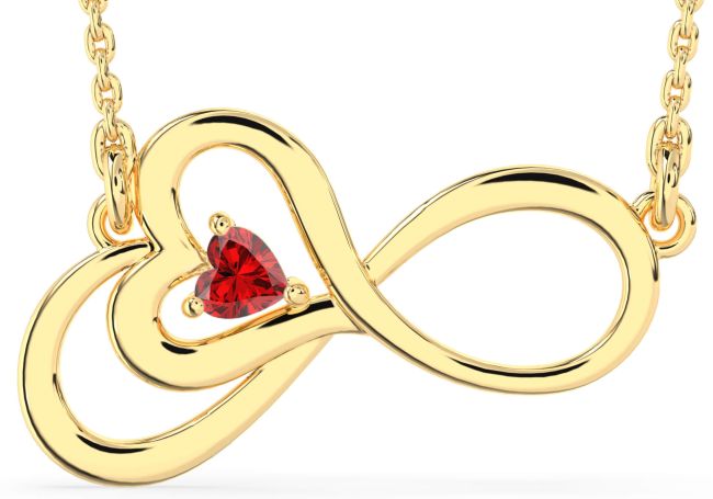 Large Ruby Gold Infinity Heart Necklace