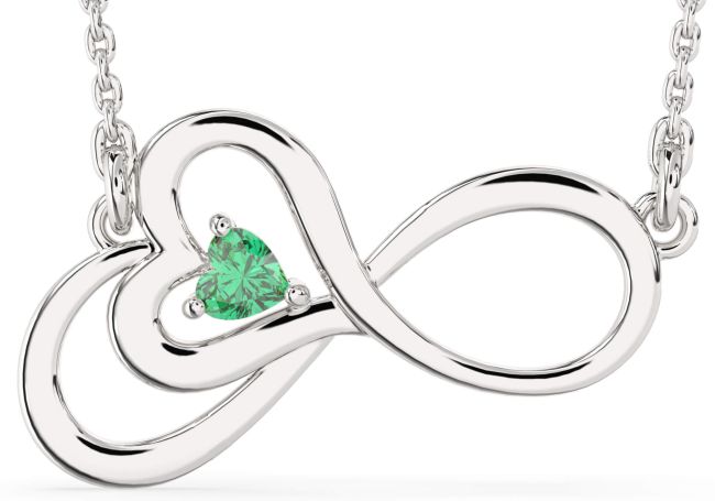 Large Emerald Silver Infinity Heart Necklace