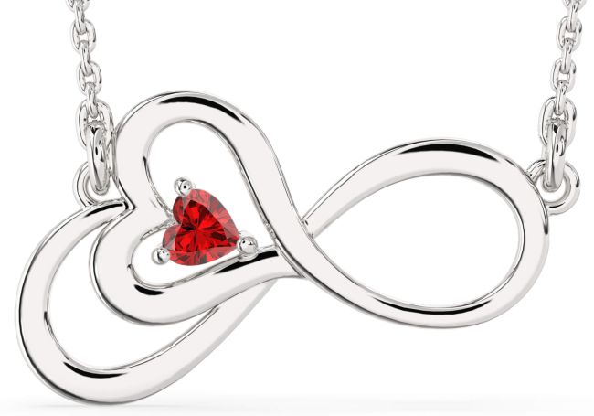 Large Ruby Platinum Infinity Heart Necklace