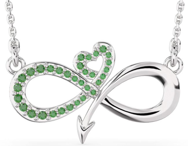 Large Emerald Platinum Infinity Heart Necklace