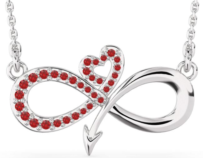 Large Ruby Silver Infinity Heart Necklace