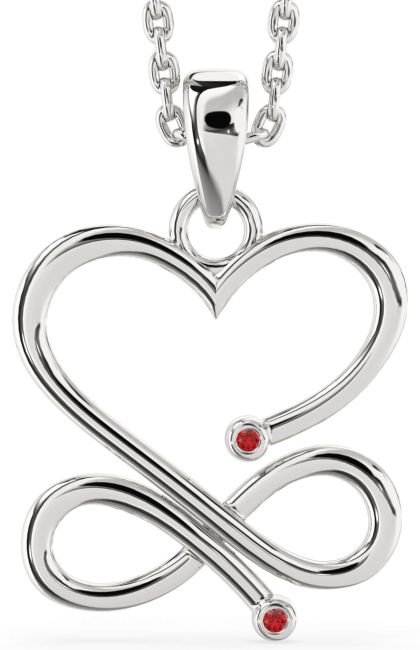 Ruby Silver Heart Infinity Birthstone Necklace